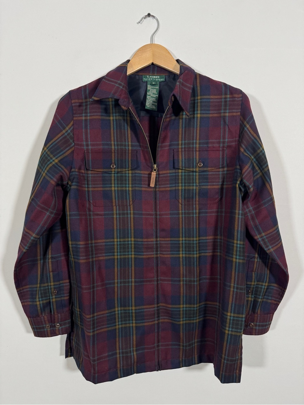 WJT33 {Ralph Lauren} Purple Plaid Zipper Front Field Utility Shacket Jacket Coat